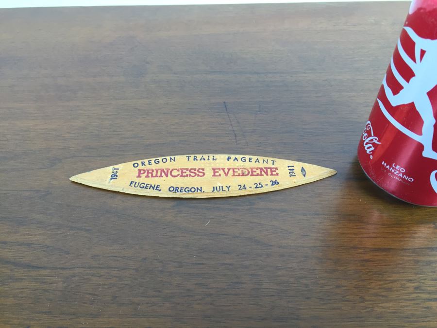 Oregon Trail Pageant Princess Evedene 1941 Wooden Badge [Photo 1]