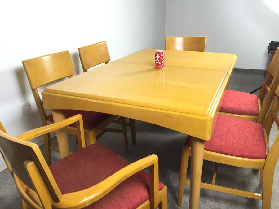 Mid-Century Modern Blonde Dining Table With 6 Chairs By Thomasville Chair Company [Photo 10]