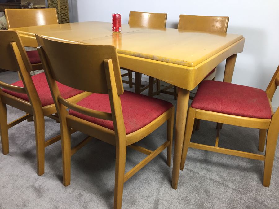 Mid-Century Modern Blonde Dining Table With 6 Chairs By Thomasville Chair Company [Photo 13]