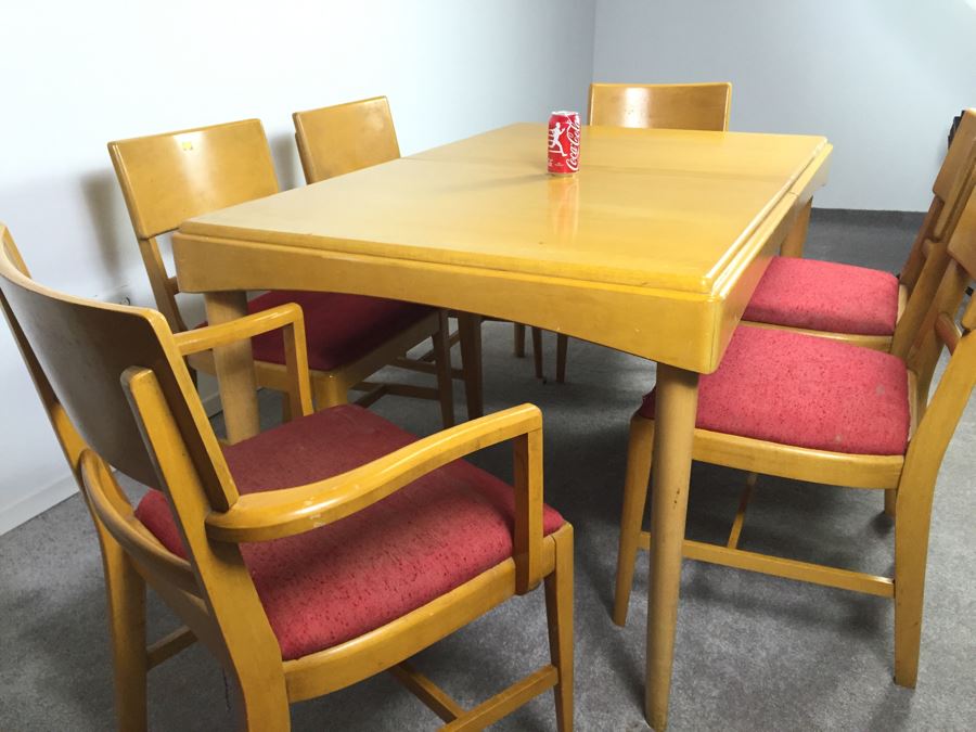 Mid-Century Modern Blonde Dining Table With 6 Chairs By Thomasville Chair Company [Photo 9]