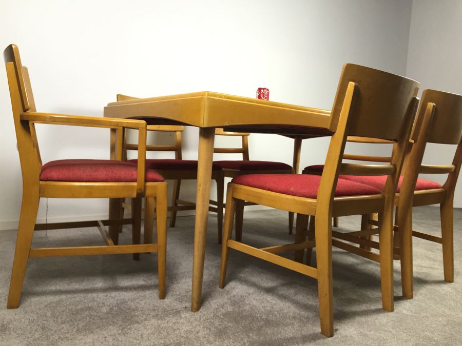 MidCentury Modern Blonde Dining Table With 6 Chairs By Thomasville