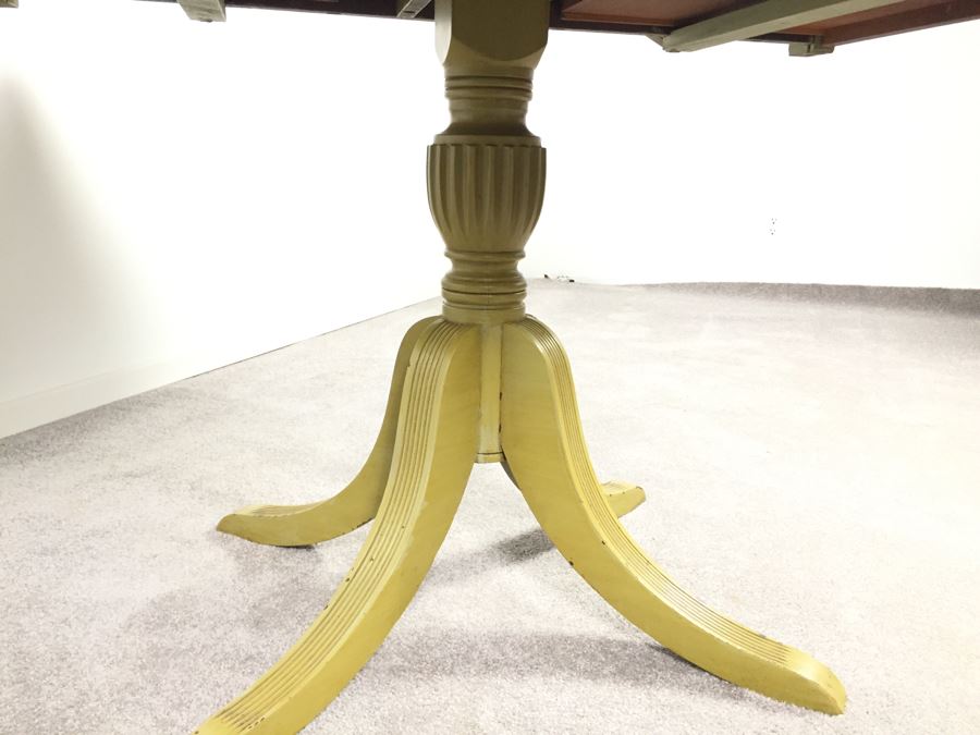 Vintage Drop Leaf Pedestal Table With Drawer Painted Avocado Green [Photo 12]