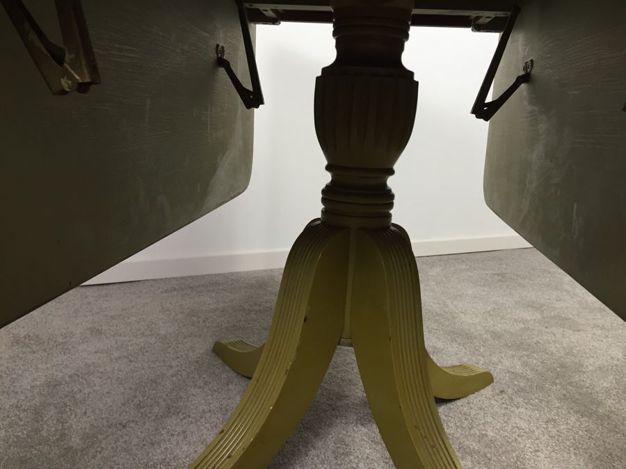 Vintage Drop Leaf Pedestal Table With Drawer Painted Avocado Green [Photo 7]