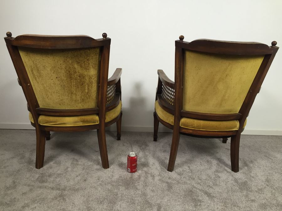 Pair Of Tufted Armchairs With Cane Sides Need Reupholstering [Photo 8]