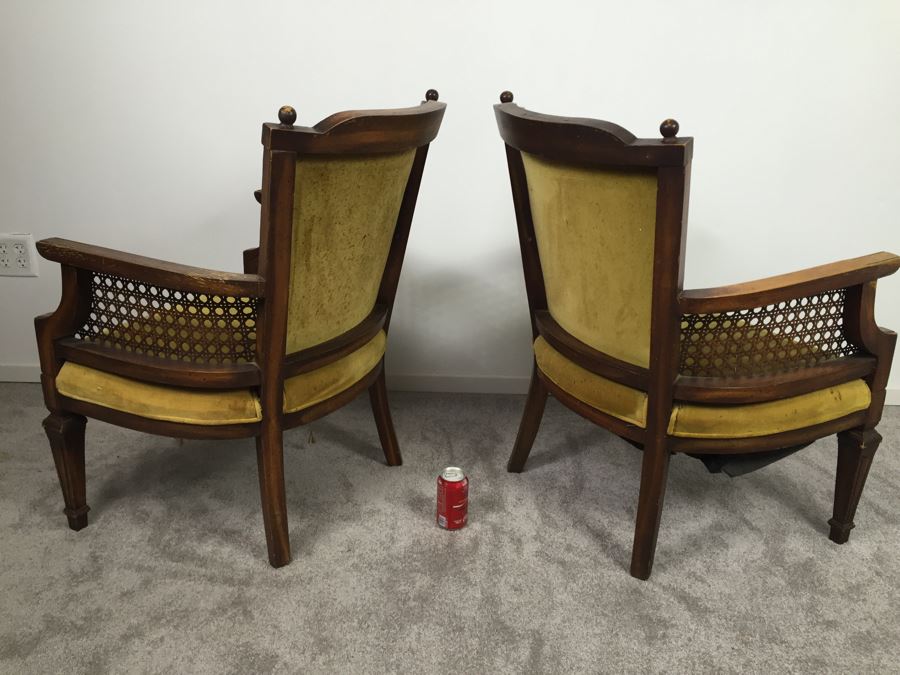 Pair Of Tufted Armchairs With Cane Sides Need Reupholstering [Photo 10]
