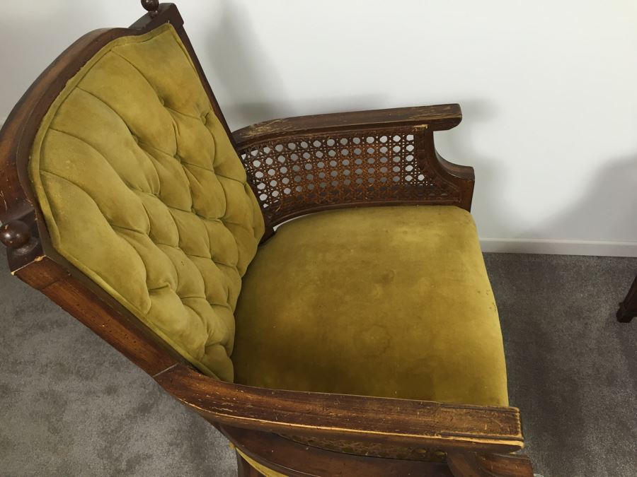 Pair Of Tufted Armchairs With Cane Sides Need Reupholstering [Photo 7]