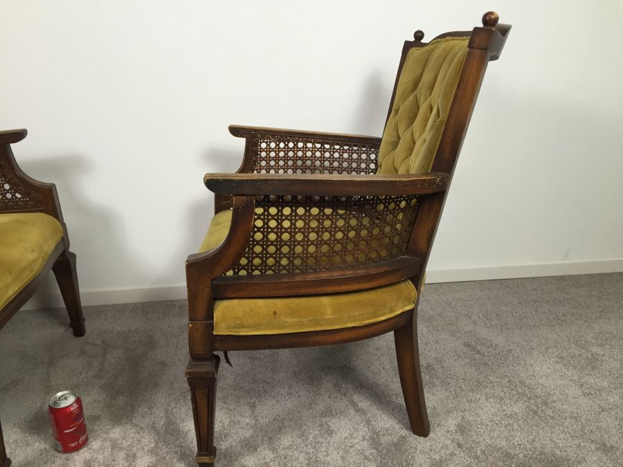 Pair Of Tufted Armchairs With Cane Sides Need Reupholstering [Photo 5]