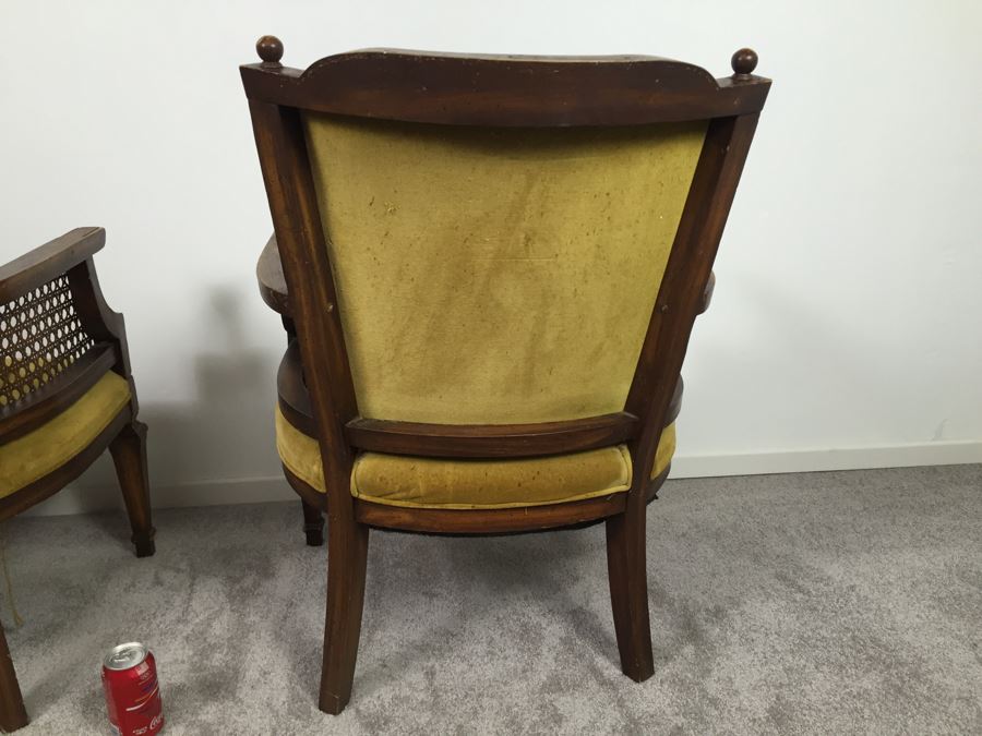 Pair Of Tufted Armchairs With Cane Sides Need Reupholstering [Photo 9]
