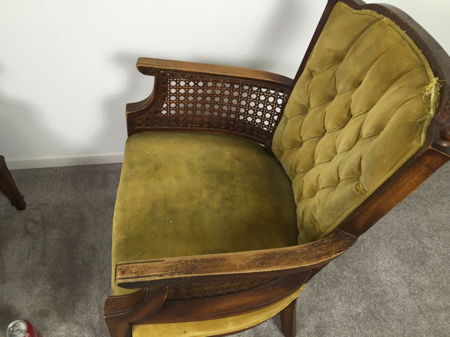 Pair Of Tufted Armchairs With Cane Sides Need Reupholstering [Photo 6]
