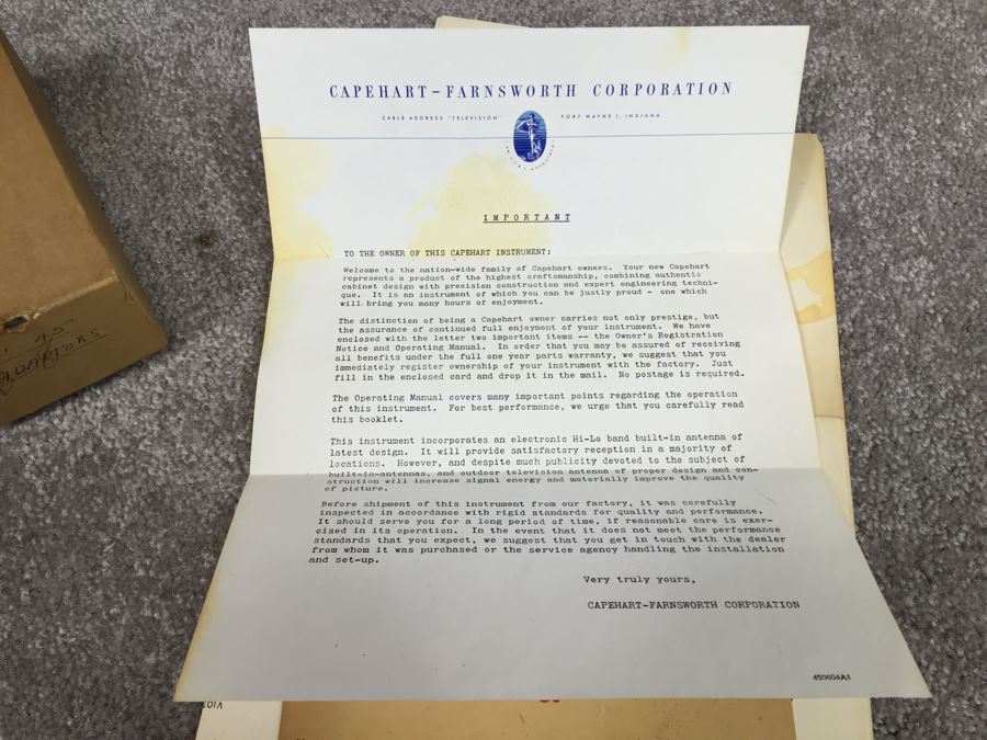 Vintage Capehart-Farnsworth Console Tube Radio With Record Player Model 1006 With Records - Platter Almost Spins Needs Servicing [Photo 9]