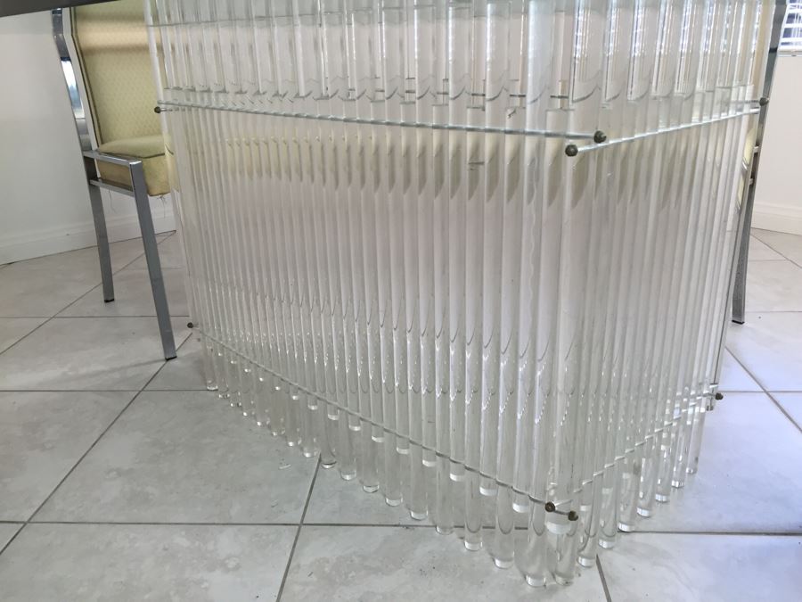 Modernist Dining Table With Lucite Base And Four Chrome Chairs Glass Top [Photo 5]