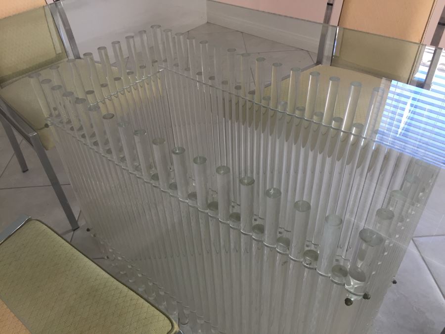 Modernist Dining Table With Lucite Base And Four Chrome Chairs Glass Top [Photo 14]