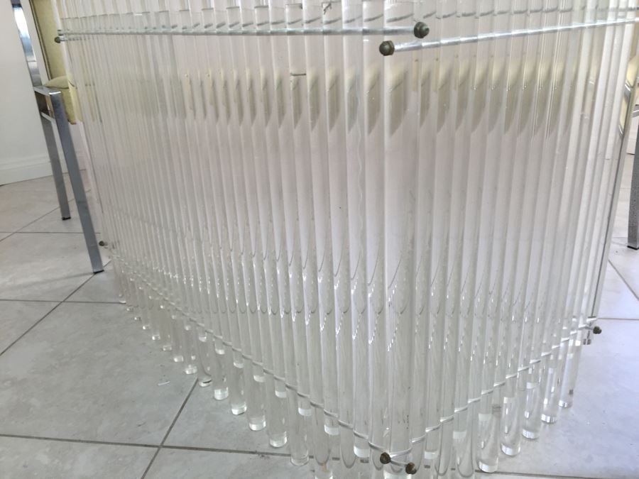 Modernist Dining Table With Lucite Base And Four Chrome Chairs Glass Top [Photo 7]