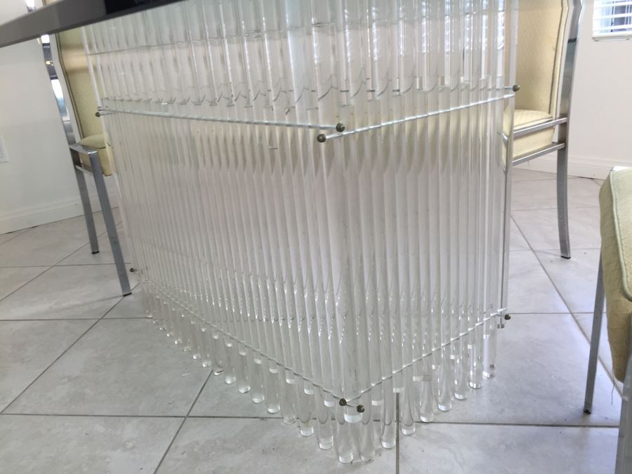 Modernist Dining Table With Lucite Base And Four Chrome Chairs Glass Top [Photo 6]