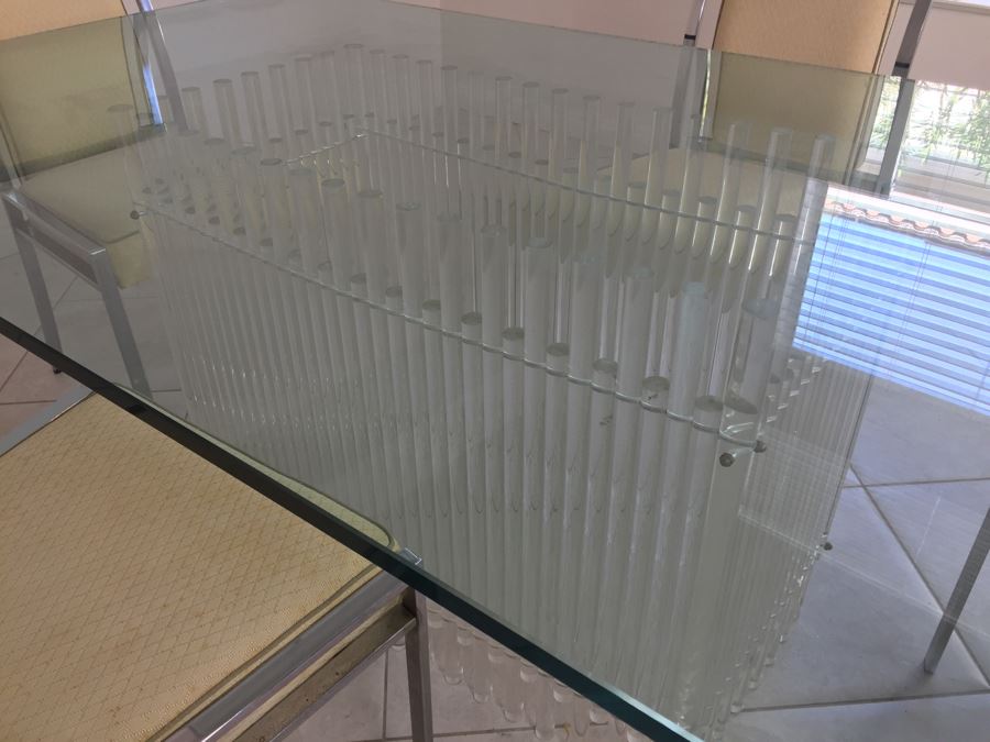 Modernist Dining Table With Lucite Base And Four Chrome Chairs Glass Top [Photo 13]