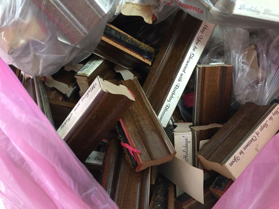 Huge Bag Filled With Various Rubber Stamps With Sayings (~100 Rubber Stamps) [Photo 3]