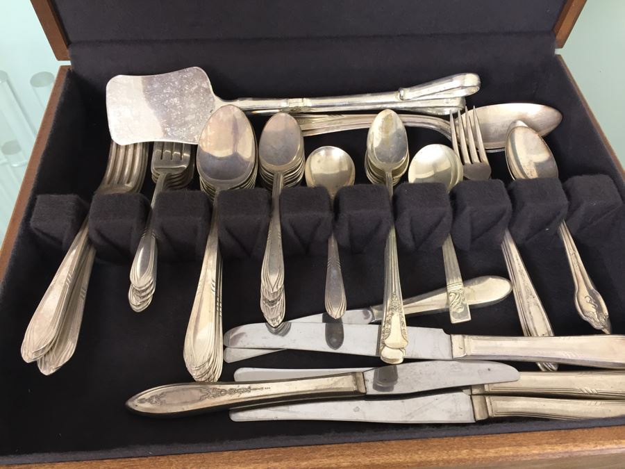 Silverware Box With Drawer - Top Drawer Is WM Rogers International Silver And Bottom Drawer Is Various Silverplate Flatware [Photo 8]