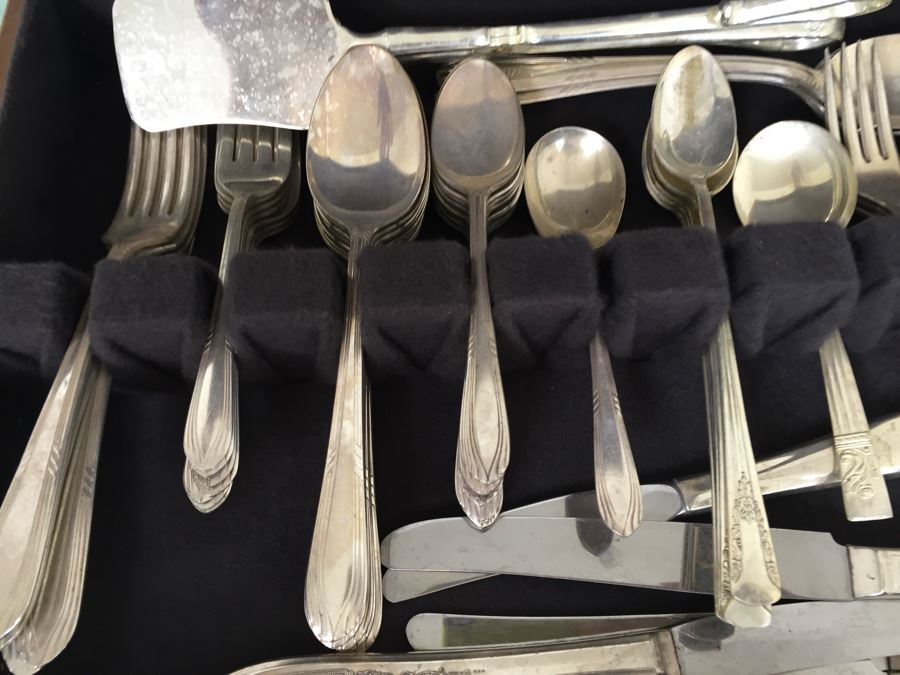 Silverware Box With Drawer - Top Drawer Is WM Rogers International Silver And Bottom Drawer Is Various Silverplate Flatware [Photo 9]