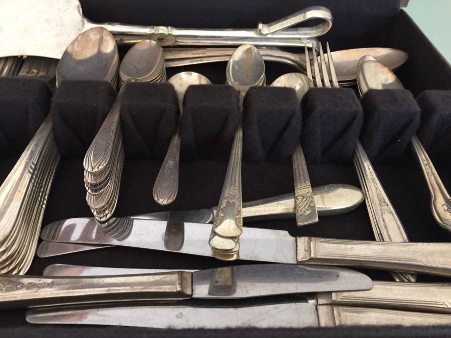 Silverware Box With Drawer - Top Drawer Is WM Rogers International Silver And Bottom Drawer Is Various Silverplate Flatware [Photo 5]