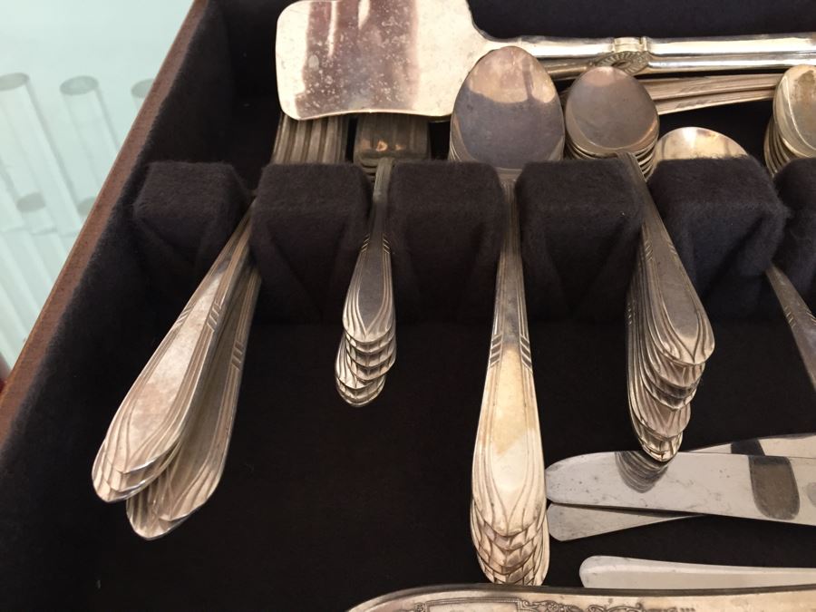 Silverware Box With Drawer - Top Drawer Is WM Rogers International Silver And Bottom Drawer Is Various Silverplate Flatware [Photo 4]