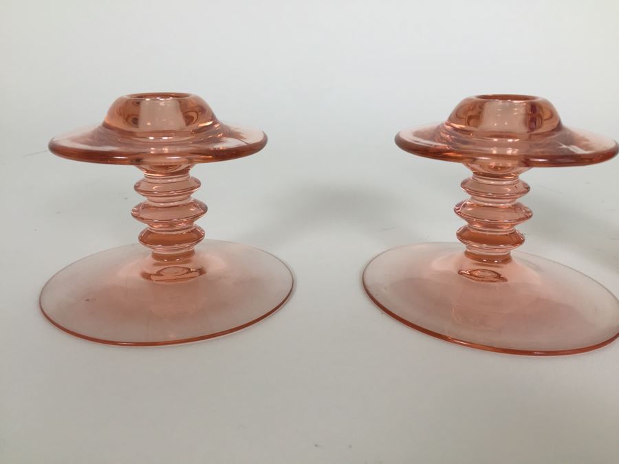 Pink Depression Glass Candlestick Holders [Photo 2]