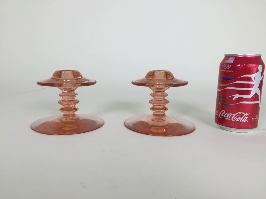 Pink Depression Glass Candlestick Holders [Photo 1]