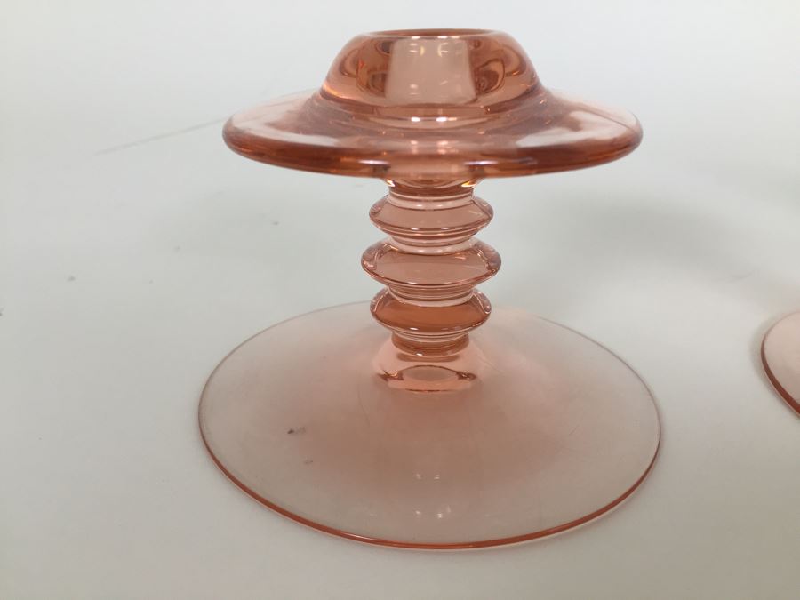 Pink Depression Glass Candlestick Holders [Photo 3]