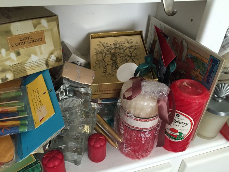 MEGA Home Decor And Crafting Lot With Candles, Stationary, Picture Frames, Candleholders, Gift Wrapping Supplies And More [Photo 11]