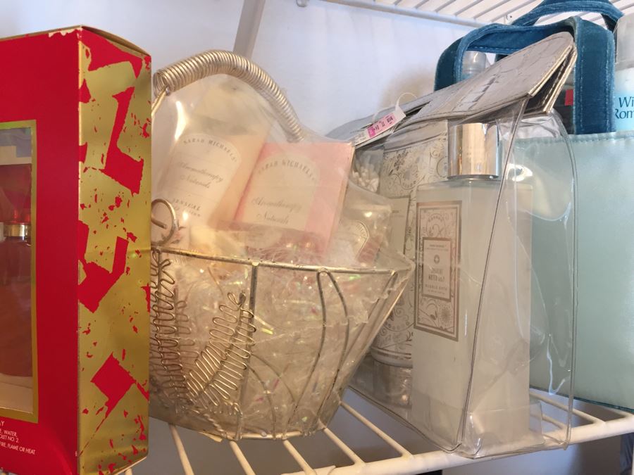 Closet Filled With Spa Related Gift Baskets For Women, New Soaps, Bath Salts, Lotions, Perfume, Hamper And More [Photo 11]