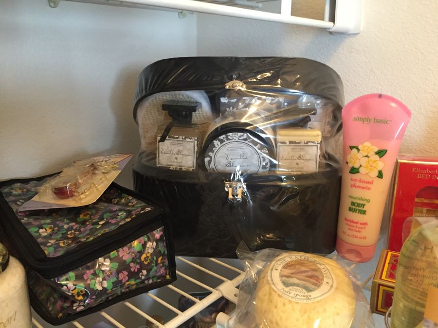Closet Filled With Spa Related Gift Baskets For Women, New Soaps, Bath Salts, Lotions, Perfume, Hamper And More [Photo 18]