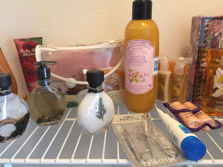 Closet Filled With Spa Related Gift Baskets For Women, New Soaps, Bath Salts, Lotions, Perfume, Hamper And More [Photo 20]