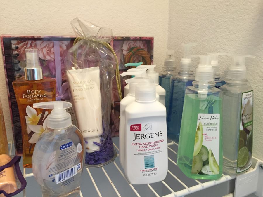 Closet Filled With Spa Related Gift Baskets For Women, New Soaps, Bath Salts, Lotions, Perfume, Hamper And More [Photo 21]