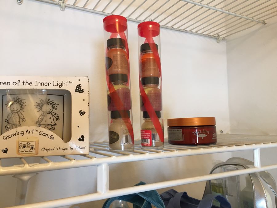 Closet Filled With Spa Related Gift Baskets For Women, New Soaps, Bath Salts, Lotions, Perfume, Hamper And More [Photo 7]