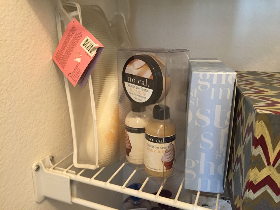 Closet Filled With Spa Related Gift Baskets For Women, New Soaps, Bath Salts, Lotions, Perfume, Hamper And More [Photo 14]