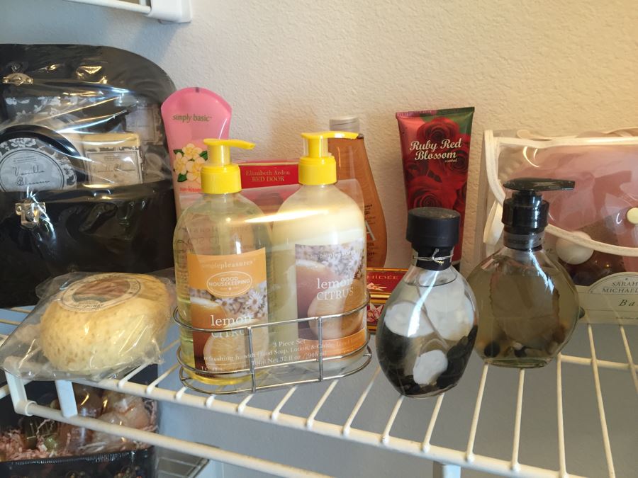 Closet Filled With Spa Related Gift Baskets For Women, New Soaps, Bath Salts, Lotions, Perfume, Hamper And More [Photo 19]