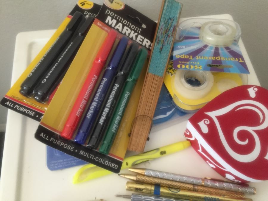 Rolling Plastic Storage Bin Filled With Office Supplies Including Pens [Photo 6]