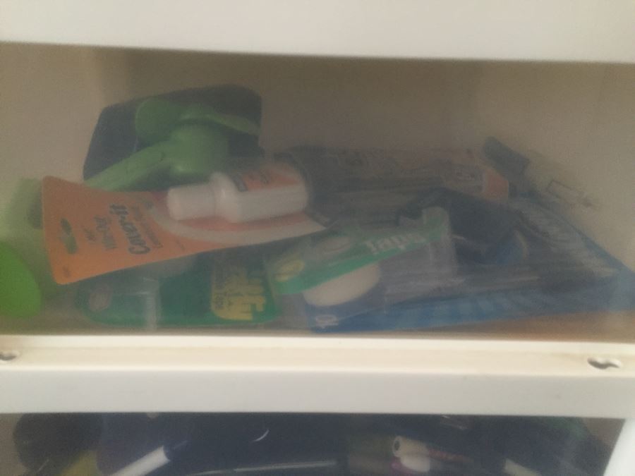 Rolling Plastic Storage Bin Filled With Office Supplies Including Pens [Photo 14]