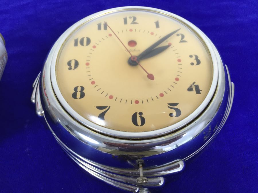 Stunning Chrome Art Deco Warren Techron Electric Wall Clock Working In Great Condition [Photo 5]