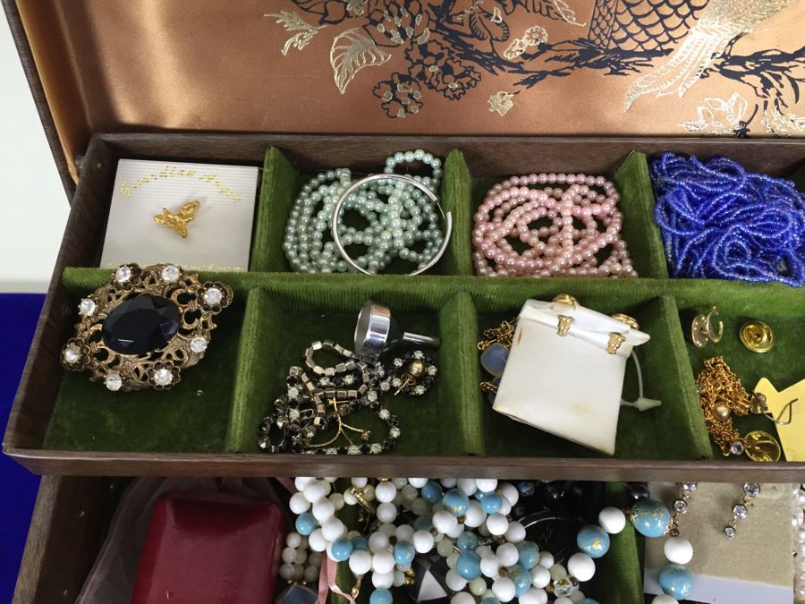 Vintage Tabletop Jewelry Box With 2-Drawers Filled With Costume Jewelry [Photo 7]