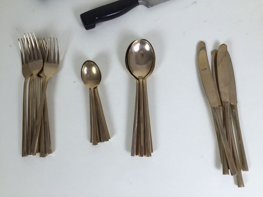 Gold Tone Flatware + Zwilling J.A. Henckels Solingen Germany Knives [Photo 5]