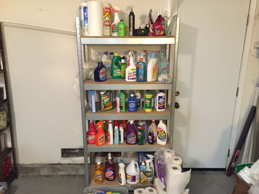 Huge Cleaning Supply Lot Mostly New With Metal Shelving [Photo 1]