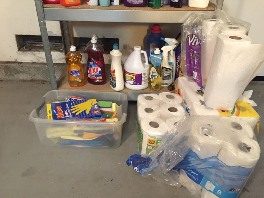 Huge Cleaning Supply Lot Mostly New With Metal Shelving [Photo 2]