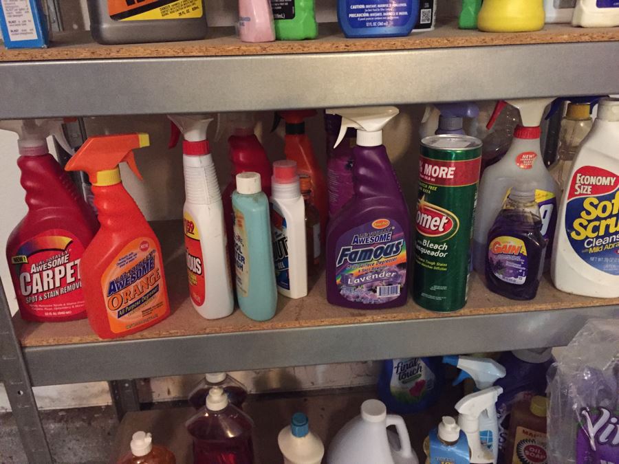 Huge Cleaning Supply Lot Mostly New With Metal Shelving [Photo 3]