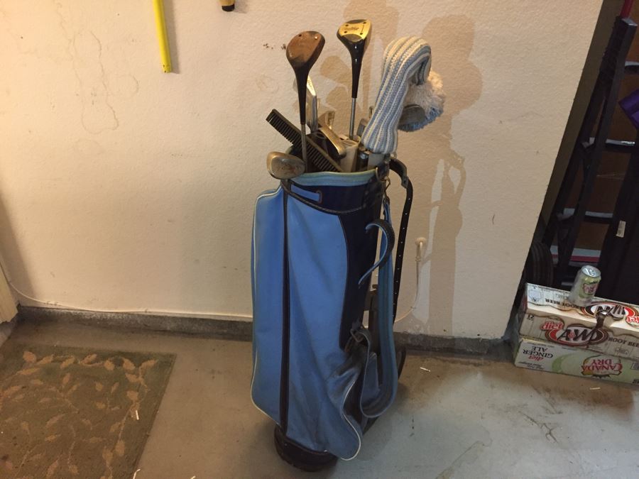 Golf Club Lot With Golf Bag And Caddy [Photo 1]