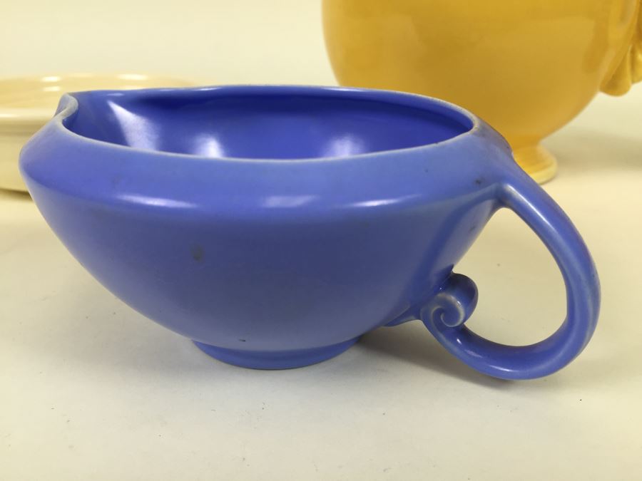 Yellow Fiesta HLC Teapot And White Fiesta HLC Bowl Plus Blue Vernon Kilns California Pottery [Photo 5]