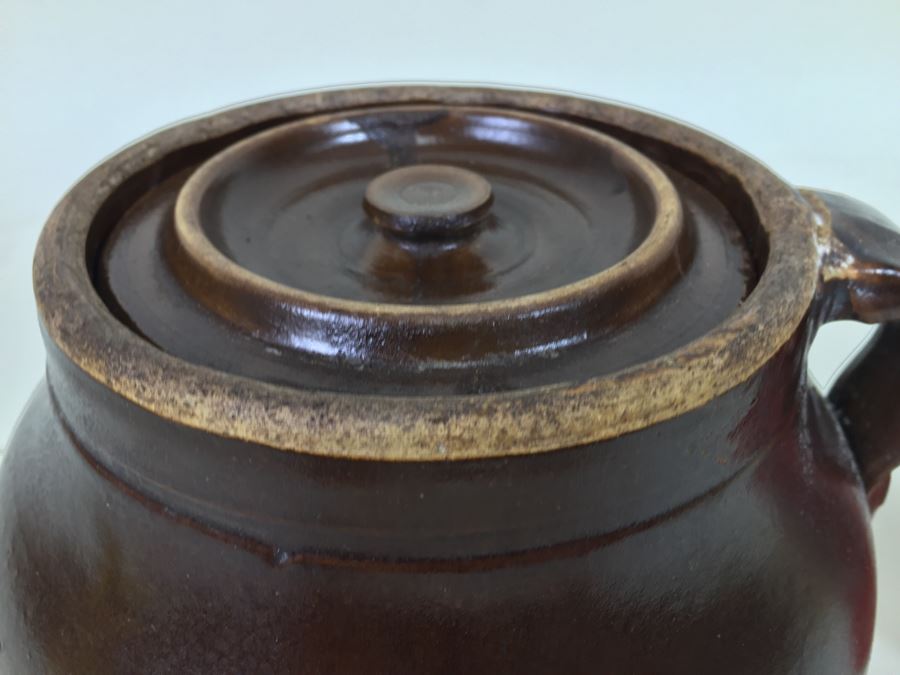 Vintage Handmade Brown Crock Jug With Lid [Photo 5]