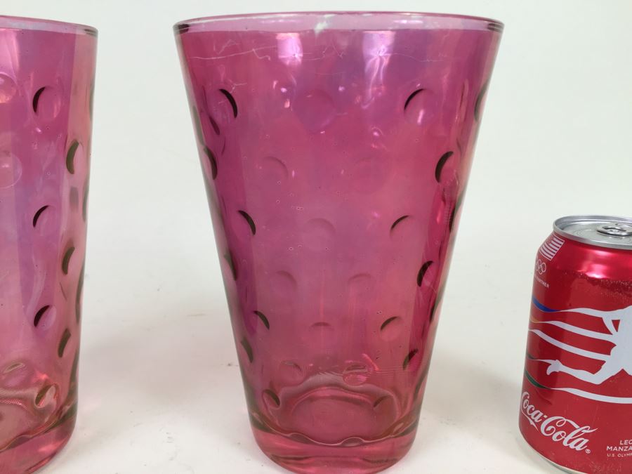 Pair Of Light Cranberry Glass Vases [Photo 4]