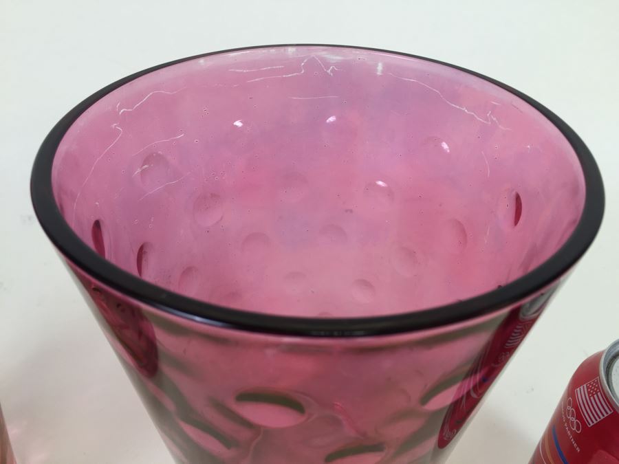 Pair Of Light Cranberry Glass Vases [Photo 5]