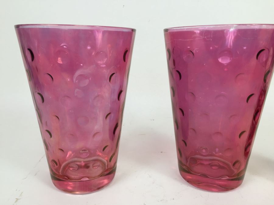 Pair Of Light Cranberry Glass Vases [Photo 2]