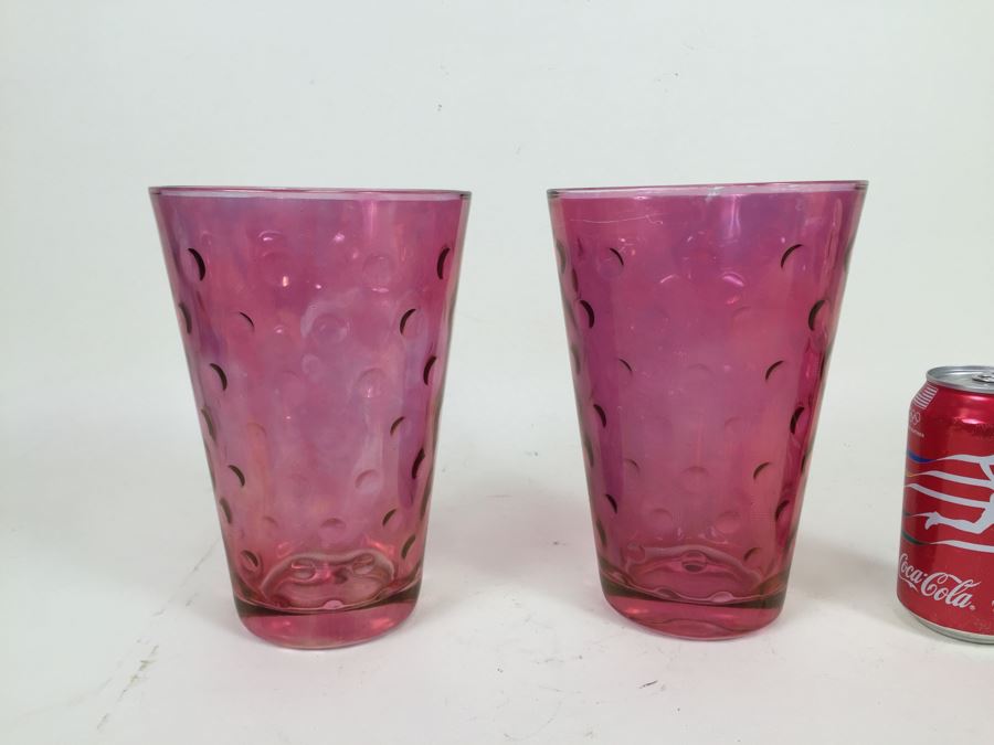 Pair Of Light Cranberry Glass Vases [Photo 1]